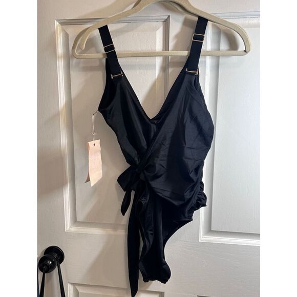 Women's We Are Hah Swimsuit M Black wrap and ruched - Picture 2 of 12